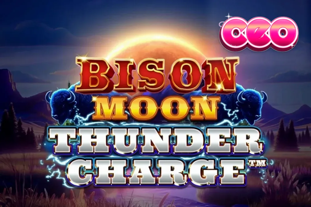 Bison Moon: Thunder Charge slot game interface featuring a stormy prairie backdrop